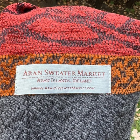 🐑 🇮🇪Unisex Charcoal/Red/Orange Woven Scarf Wool Blend Fringed Scarf 15”W x 63”L - Picture 3 of 17